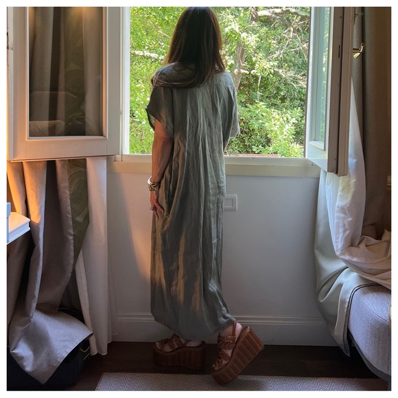 MADE IN ITALY 🇮🇹 LINEN Taupe MAXI  DRESS - Picture 5 of 6